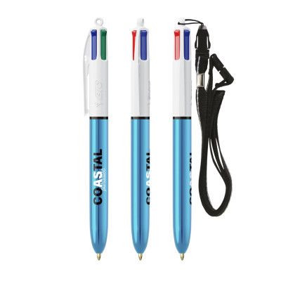 BIC® 4 Colours Shine esferográfica + Lanyard